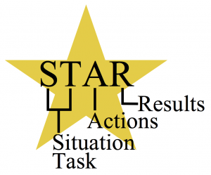 In a behavioral interview, STAR (situation/task, actions, results) responses are highly effective.